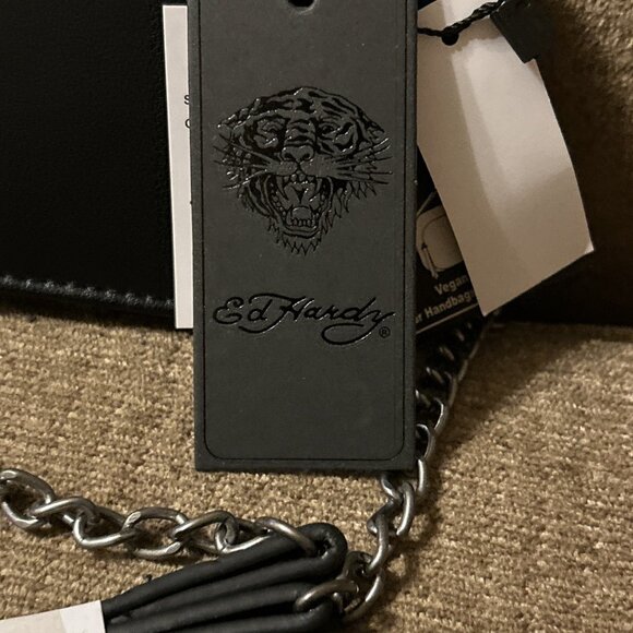 ED HARDY Love Crossbody Wallet Chains Skull Black Mini Bag Wallet Cute Small - Picture 13 of 13